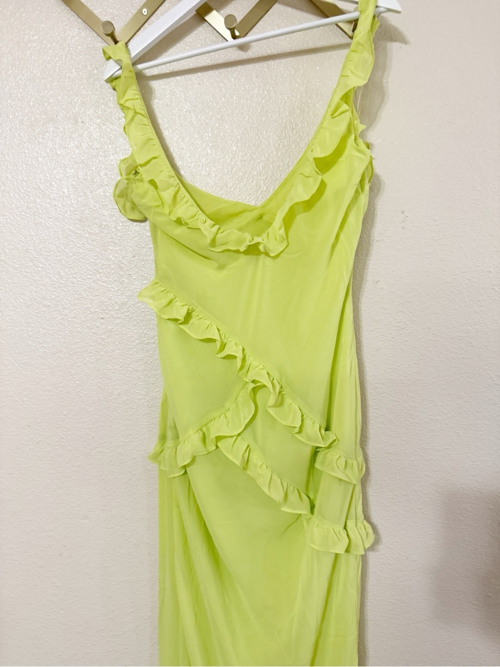 House Of CB Pixie Lime Ruffle Slit Asymmetrical Maxi Dress Size Large $285 MSRP - Picture 10 of 13